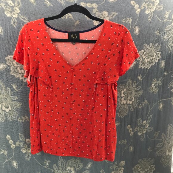 W5 Tops - W5 Anthropologie red ditzy floral flutter sleeve blouse size M